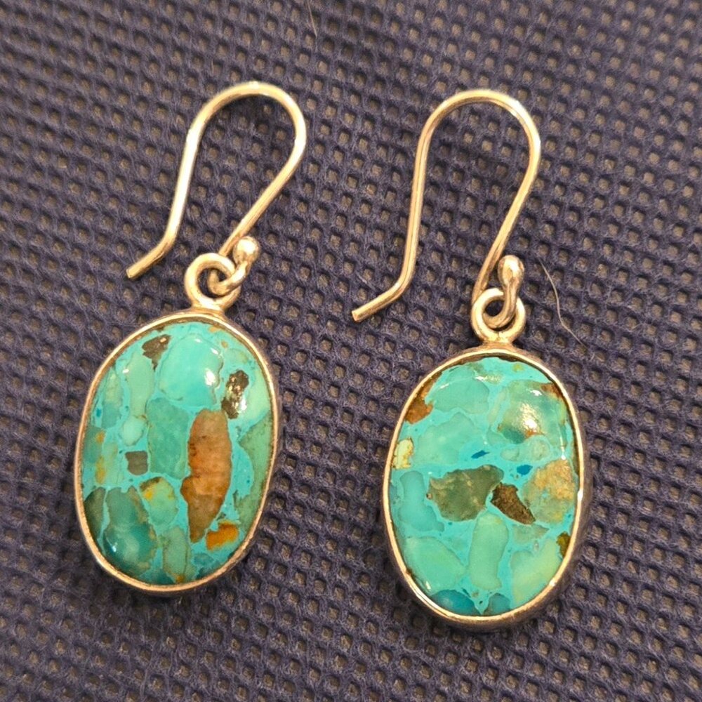 Blue Turquoise Earrings, 925 Sterling Silver Earring, Blue Copper Turquoise
